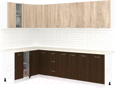 Кухонный гарнитур Кортекс-мебель Корнелия Лира 1.5x2.7 (дуб сонома/венге/королевский опал) - фото