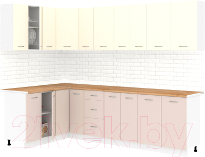 Кухонный гарнитур Кортекс-мебель Корнелия Лира 1.5x2.7 (крем/капучино/дуб бунратти) - фото