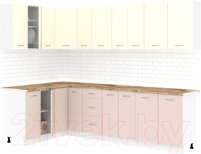 Кухонный гарнитур Кортекс-мебель Корнелия Лира 1.5x2.7 (крем/капучино/мадрид) - фото