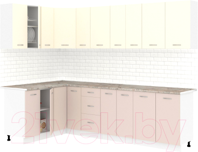 Кухонный гарнитур Кортекс-мебель Корнелия Лира 1.5x2.7 (крем/капучино/марсель) - фото