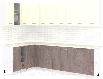 Кухонный гарнитур Кортекс-мебель Корнелия Лира 1.5x2.7 (крем/оникс/королевский опал) - фото