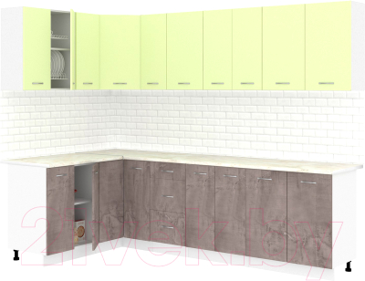 Кухонный гарнитур Кортекс-мебель Корнелия Лира 1.5x2.7 (салатовый/оникс/королевский опал) - фото