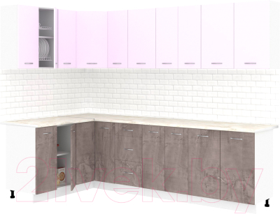 Кухонный гарнитур Кортекс-мебель Корнелия Лира 1.5x2.7 (сирень/оникс/королевский опал) - фото
