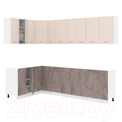 Кухонный гарнитур Кортекс-мебель Корнелия Лира 1.5x2.7 без столешницы (капучино/оникс) - фото