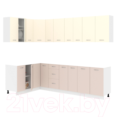 Кухонный гарнитур Кортекс-мебель Корнелия Лира 1.5x2.7 без столешницы (крем/капучино) - фото