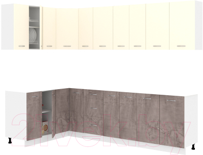 Кухонный гарнитур Кортекс-мебель Корнелия Лира 1.5x2.7 без столешницы (крем/оникс) - фото