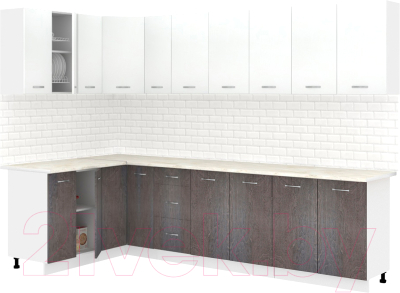 Кухонный гарнитур Кортекс-мебель Корнелия Лира 1.5x2.9 (белый/береза/королевский опал) - фото