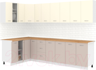 Кухонный гарнитур Кортекс-мебель Корнелия Лира 1.5x2.9 (крем/капучино/дуб бунратти) - фото