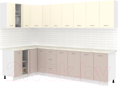 Кухонный гарнитур Кортекс-мебель Корнелия Лира 1.5x2.9 (крем/капучино/королевский опал) - фото