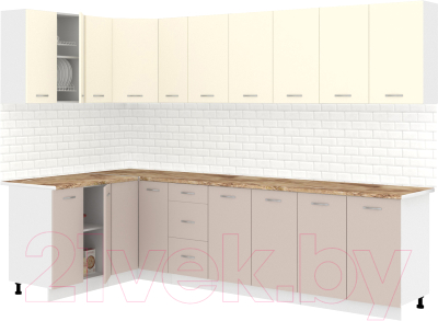 Кухонный гарнитур Кортекс-мебель Корнелия Лира 1.5x2.9 (крем/капучино/мадрид) - фото