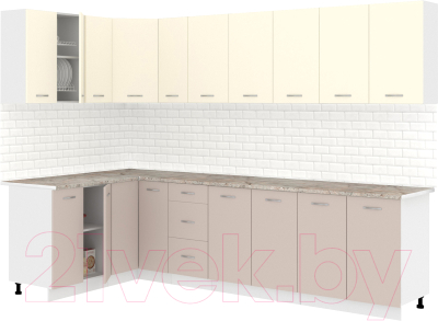 Кухонный гарнитур Кортекс-мебель Корнелия Лира 1.5x2.9 (крем/капучино/марсель) - фото