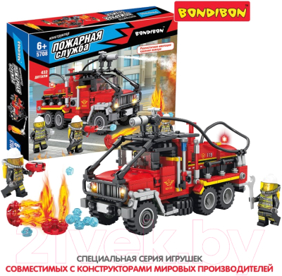 Конструктор Bondibon Пожарная Служба. Пожарная машина / ВВ5708 (432эл)