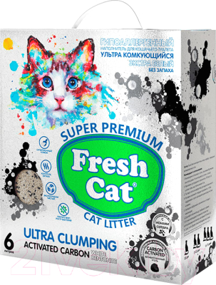 Наполнитель для туалета Fresh Cat Комкующийся. Активированный уголь. Без аромата / 640226 - фото