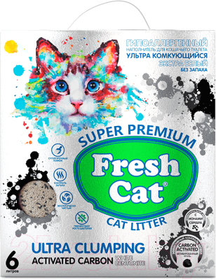 Наполнитель для туалета Fresh Cat Комкующийся. Активированный уголь. Без аромата / 640226