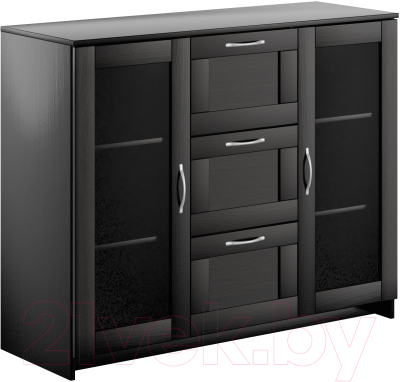 Тумба Mio Tesoro Сириус 2 двери со стеклом и 3 ящика 117x95 2.02.03.380.5 (дуб венге) - фото