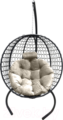 Кресло подвесное Craftmebelby Кокон Круглый премиум (черный/бежевый) - фото