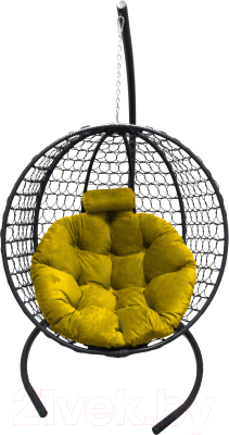 Кресло подвесное Craftmebelby Кокон Круглый Премиум (черный/желтый) - фото