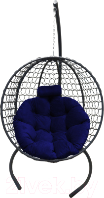Кресло подвесное Craftmebelby Кокон Круглый Премиум (графит/синий) - фото