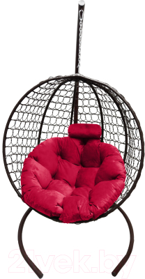 Кресло подвесное Craftmebelby Кокон Круглый Премиум (коричневый/алый) - фото