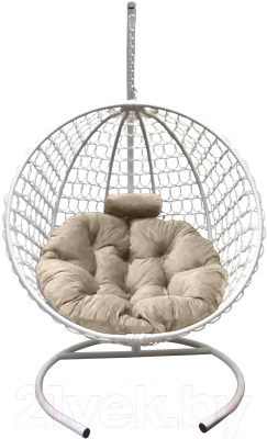 Кресло подвесное Craftmebelby Кокон Круглый Премиум (белый/бежевый) - фото