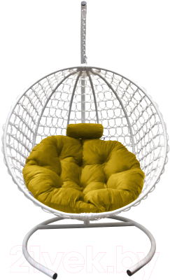Кресло подвесное Craftmebelby Кокон Круглый Премиум (белый/желтый) - фото