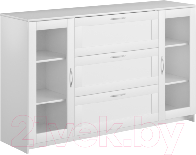 Тумба Mio Tesoro Сириус 2 двери со стеклом и 3 ящика 156x95 2.02.03.370.1 (белый) - фото