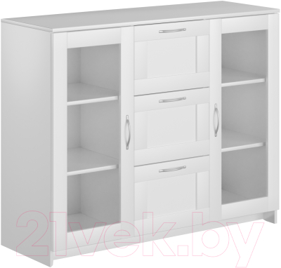 Тумба Mio Tesoro Сириус 2 двери со стеклом и 3 ящика 117x95 2.02.03.380.1 (белый) - фото