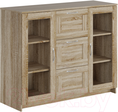 Тумба Mio Tesoro Сириус 2 двери со стеклом 117x95 2.02.03.380.3 (дуб сонома) - фото