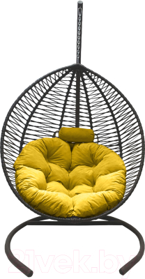 Кресло подвесное Craftmebelby Кокон Капля Зигзаг (графит/желтый) - фото