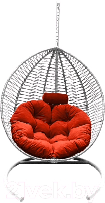 Кресло подвесное Craftmebelby Кокон Капля Зигзаг (белый/коралловый) - фото
