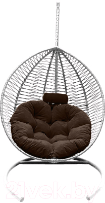 Кресло подвесное Craftmebelby Кокон Капля Зигзаг (белый/коричневый) - фото