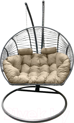 Кресло подвесное Craftmebelby Кокон Двойной Премиум Зигзаг (графит/бежевый) - фото