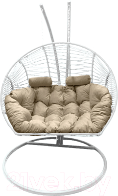 Кресло подвесное Craftmebelby Кокон Двойной Премиум Зигзаг (белый/бежевый) - фото