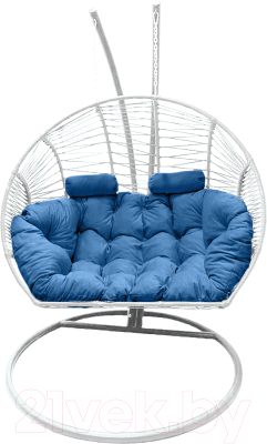 Кресло подвесное Craftmebelby Кокон Двойной Премиум Зигзаг (белый/голубой) - фото