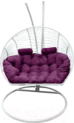 Кресло подвесное Craftmebelby Кокон Двойной Премиум Зигзаг (белый/фиолетовый) - фото