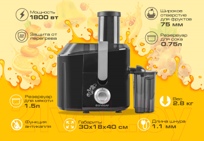 Соковыжималка электрическая Endever Sigma 77 (черный/стальной)