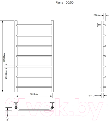 Полотенцесушитель электрический Aquanet Fiona 100x50 / 281996