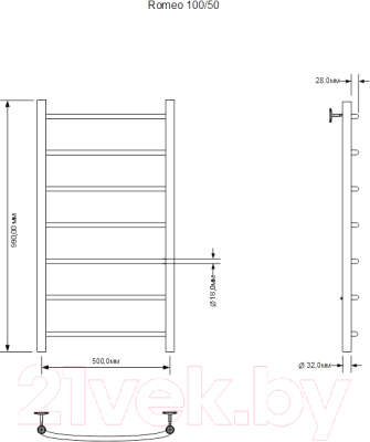 Полотенцесушитель электрический Aquanet Romeo 100x50 / 281988