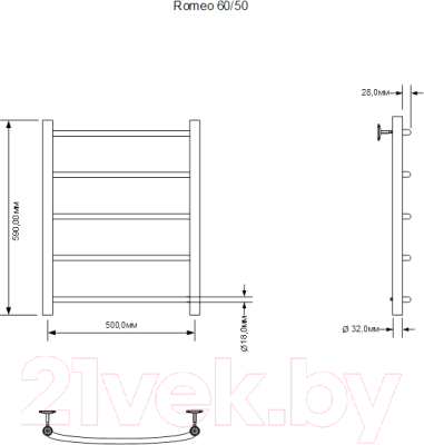 Полотенцесушитель электрический Aquanet Romeo 60x50 / 281986