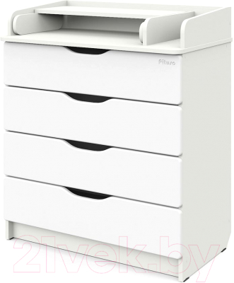 Комод пеленальный Pituso Сириус-2 Wood 804 ПВХ (с шариковыми направляющими, белый премиум) - фото