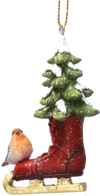 Елочная игрушка Gisela Graham Flower Fairies. Конек, снегирь и елка / 17251-GIS - фото