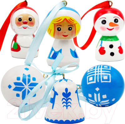 Набор елочных игрушек Брестская Фабрика Сувениров Бело-голубые елочные украшения / xm_set1 - фото