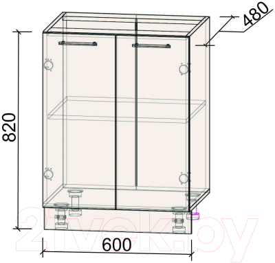 Шкаф-стол кухонный Интерлиния Компо НШ60р-2дв (бетон)