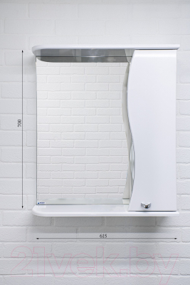 Шкаф с зеркалом для ванной Айсберг Волна 60 (правый)