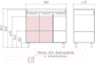 Тумба под умывальник Домино Andrea 90 3D без ящика