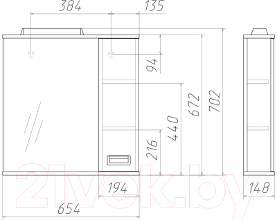 Шкаф с зеркалом для ванной Домино Cube 65 (правый)