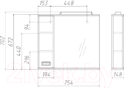 Шкаф с зеркалом для ванной Домино Cube 75