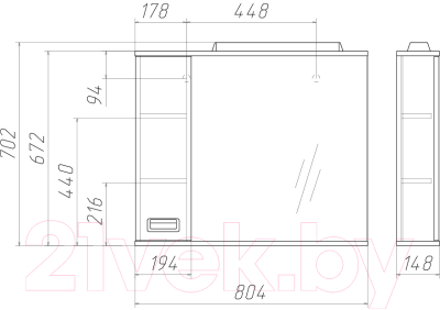 Шкаф с зеркалом для ванной Домино Cube 80