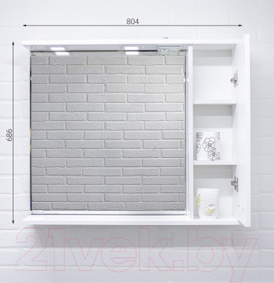 Шкаф с зеркалом для ванной Домино Cube 80 (правый)