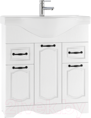 Тумба под умывальник Домино Классика 80 Rich с 2 верхними ящиками (белое дерево) - фото